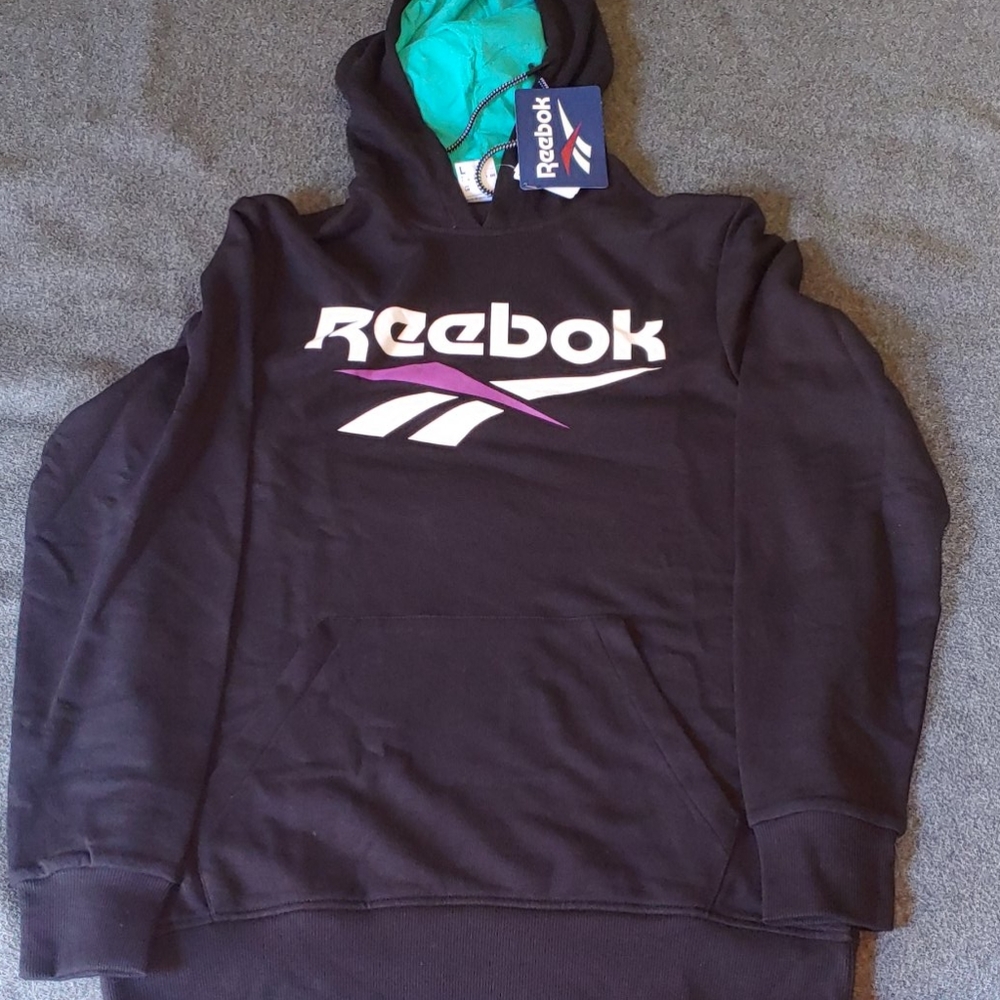 Reebok Men’s Black Hoodie with Teal Lined Hood